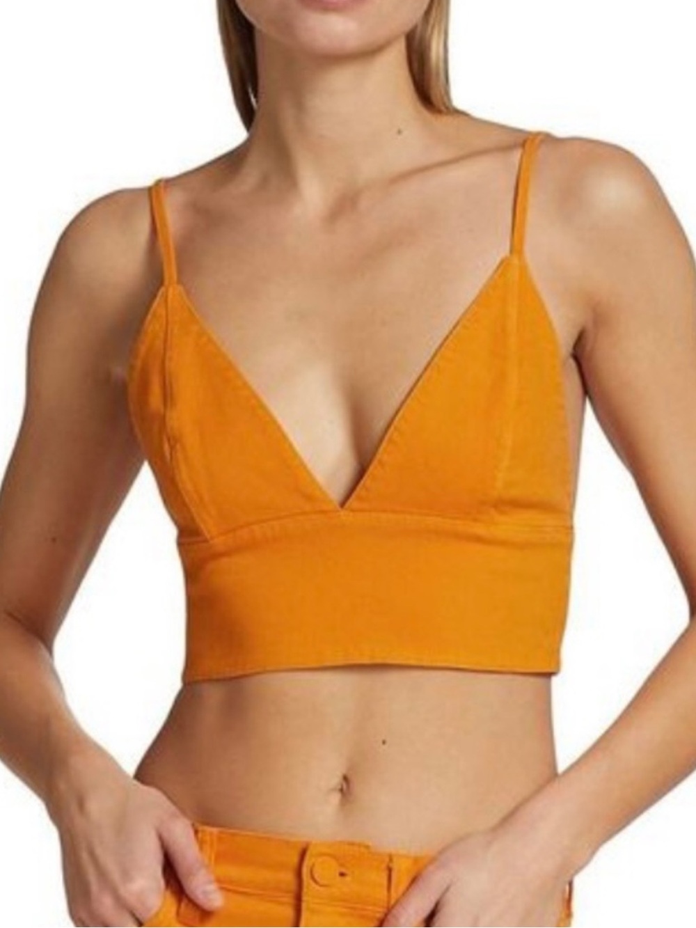 ALICE + OLIVIA ORANGE DENIM CROP TOP